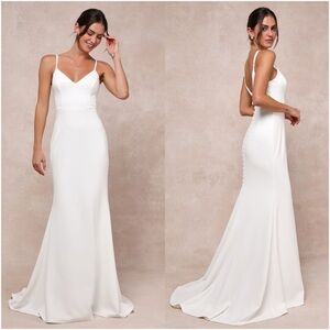 LULU’S Feeling of Forever White Sleeveless Mermaid Maxi Dress